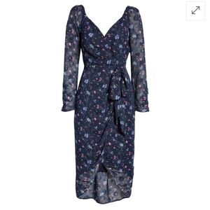 Floret Studio L Floral Tie Front Midi Dress in Navy Gardencore Whimsical